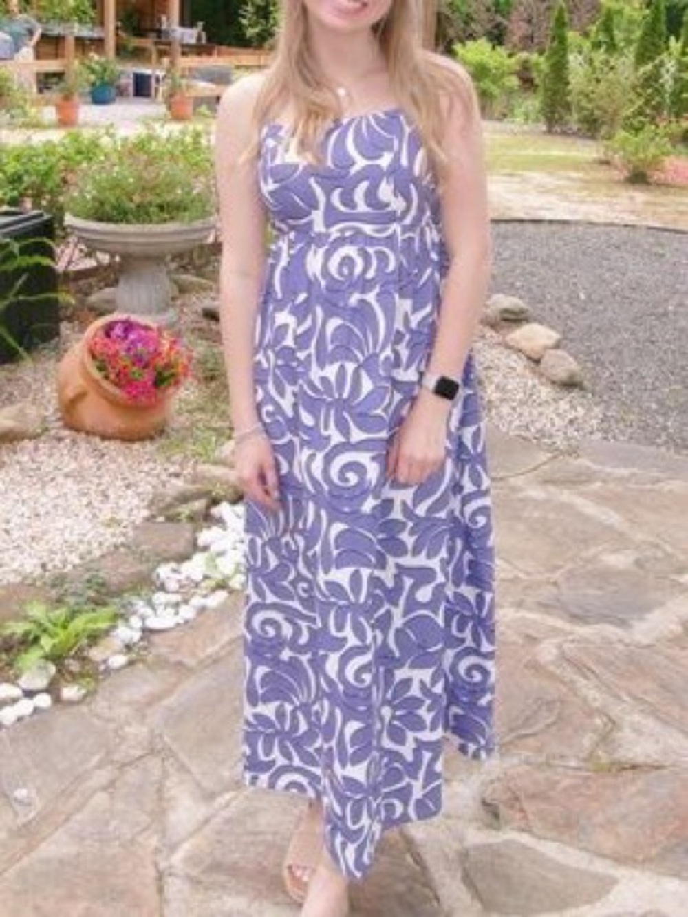 Jessica Simpson Blue and White Cotton Floral Maxi Dress